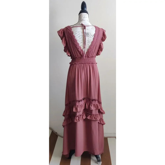 Baltic Born Jasmine Ruffle Maxi Dress in Rosy Brown Size Small - Picture 3 of 10